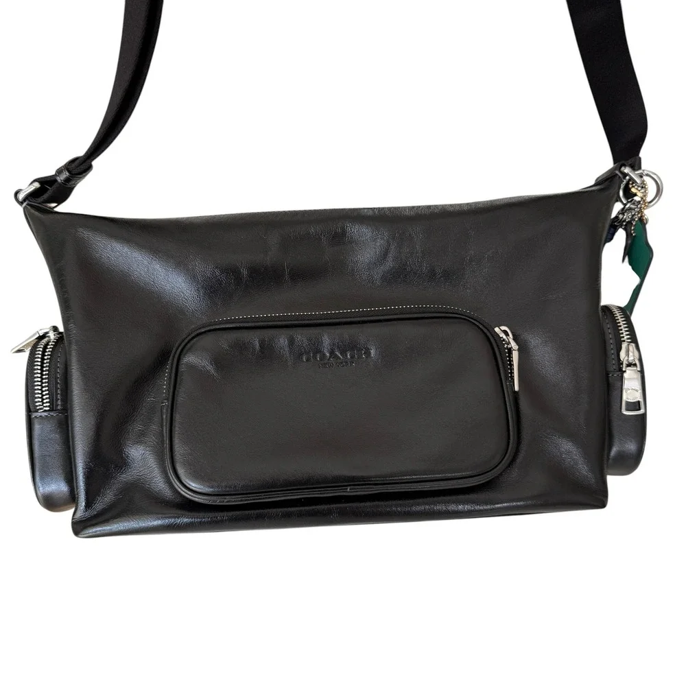 Coach Finn Crossbody Bag CDY58 Pockets And Charms Silver Shiny Black